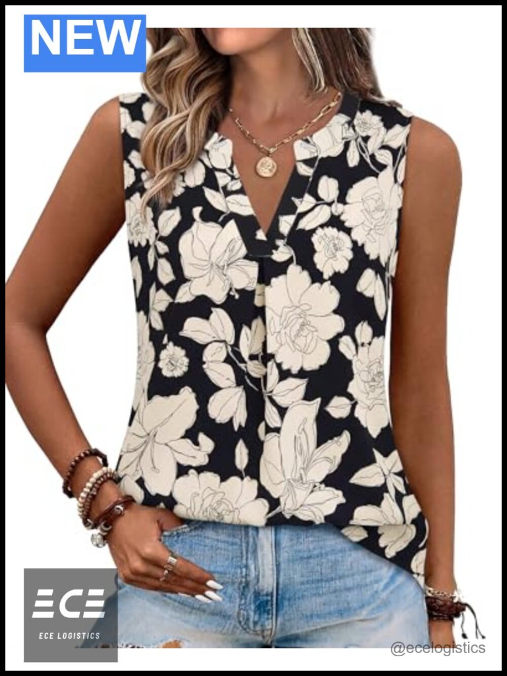 Women's Summer Sleeveless V Neck Tunic Tank Top Casual Blouse
